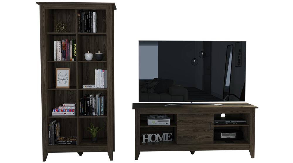 Rack + Librero Essential Color Coñac Para Sala De Estar